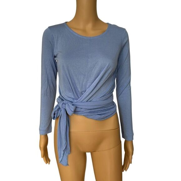 J. Crew periwinkle blue long wrap tie blouse stretch size XS NWT - Picture 2 of 7